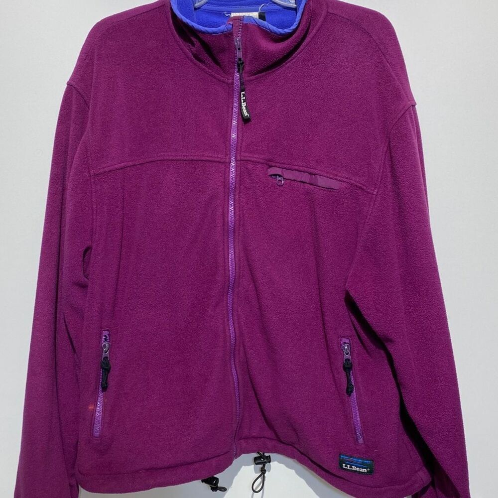 LL Bean Polartec Windbloc Fleece Jacket Magenta Purple Full Zip Mock Neck Mens L